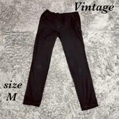 ヴィンテージ (M) ジーンズ柄 スキニー 10分丈 綿混 ゴムパンツ