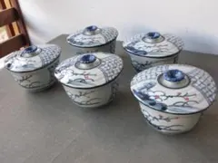 ☆　蓋付き煮物椀　茶碗蒸し　5客セット　昭和レトロ　☆