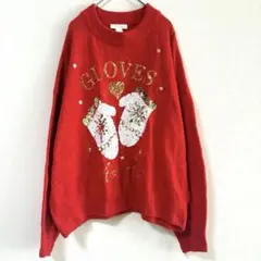 H&M スパンコール 柄 ニット ドロップショルダー クルーネック Lクリスマスのサムネイル