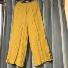 リネン マスタード色 ガウチョパンツ