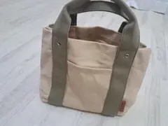 トートバッグ 小さめサイズ ミニ 仕切りあり カーキ ベージュ 未使用品