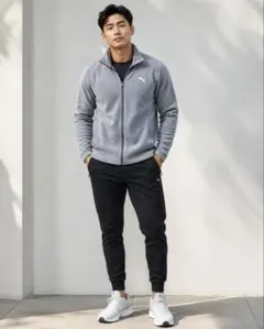 PUMA フリースジャケット M グレー 刺繍ロゴ ジップ