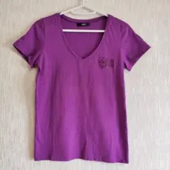 DURAS Vネック ラインストーン Tシャツ パープルのサムネイル