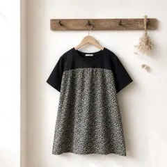 SHOO・LA・RUE 花柄切替 チュニックワンピース L 黒　体型カバー