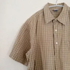 オールドネイビー チェック シャツ レギュラーカラー 半袖 スクエア ヘム Ｌのサムネイル