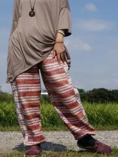 エスニック アラジンパンツ ストライプ アクリル★A★あったか素材 ルームウェア