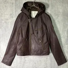 Y2K リアルレザー パーカー 茶色 本革 グランジ 平成