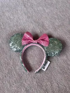 ミッキー　ミニー　カチューシャ 黄緑とピンク　スパンコール　上海ディズニー