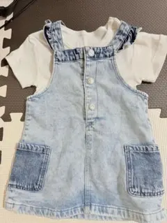 デニムオーバーオールとホワイトTシャツセット 70 80