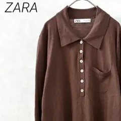 ZARA ポロニット セーター 長袖 胸ポケット ウール混 シンプル 大きめ