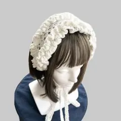 【匿名配送】ダブルフリル　ヘッドドレス　ホワイト　かぎ編み