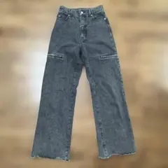 美品 イング INGNIグレー ブラックデニム ジッパーポケット付き