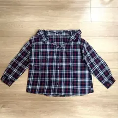 INGNI ネイビー×レッド チェック柄オフショルダー長袖シャツ