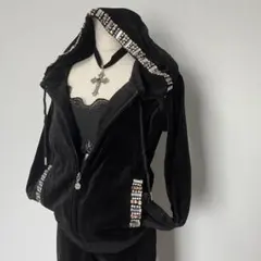 00s y2k 平成ギャル グランジ ダークコア ベロア ビジュー セットアップ