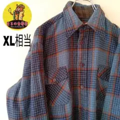 USA古着 ネルシャツXL相当　ネイビーオレンジ　チェック