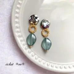 モダンMIXラウンド×デザインリング×アクアグリーン　ピア