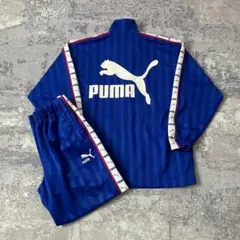 【90S】プーマ セットアップ 刺繍ロゴ バックロゴ ヒットユニオン製 青 XL