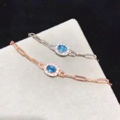 天然ロンドンブルートパーズブレスレット 5×7mm S925 2色展開