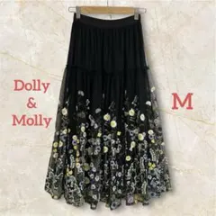 Dolly&Molly 花柄刺繍 ティアードチュールスカート　ロング丈　黒 M