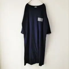 〈ペルソディア〉ロングワンピース　ポロシャツ　紺　胸ポケット　М
