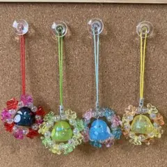 未使用 ビーズストラップ 4個セット 小鳥デザイン カラフル プライズ