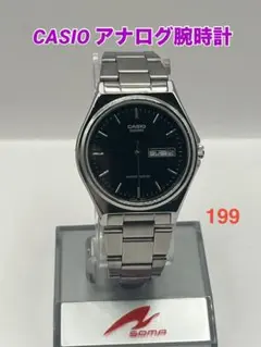 CASIO カシオ アナログ腕時計 ブラック 日付 曜日あり 電池交換済 実働品