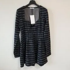 【新品】ZARA ワンピース チェック柄 ブラック size...L