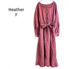 ヘザー ロングワンピース スクエアネック リボン付き ウエストゴム 上品