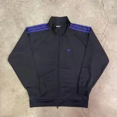 90s adidasアディダストラックジャケット刺繍ロゴトレフォイル黒短丈