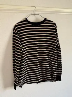 LOWRYS FARM 黒/ベージュ ストライプ 長袖Tシャツ