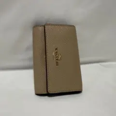 【訳あり】COACH コーチ キーケース ベージュ×ワインレッド