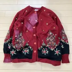 極美品　vintage 総刺繍　レトロカーディガン　昭和　 蝶々　立体　ニット レディース 古着 90s Talbots 蝶々 バタフライ 総柄 リネン コットン
