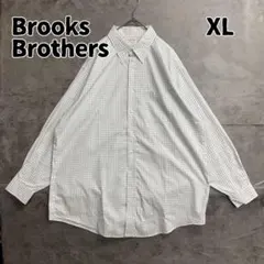 ブルックスブラザーズ 白 長袖シャツ チェック柄 ボタンダウン 綿【9765】