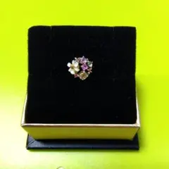 K10YG サマンサティアラシェルと天然石のフラワースタッドピアス(片耳用)