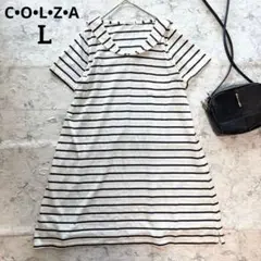【COLZA】コルザ セーラーカラー ボーダーチュニック ロングトップス 薄手Lのサムネイル