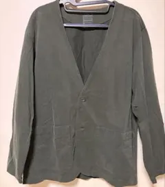 無印良品　MUJI ダークグリーン ノーカラージャケット Lサイズ