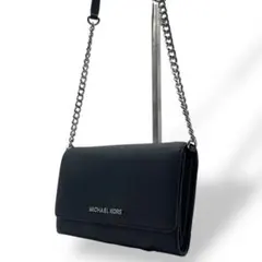 美品 マイケルコース チェーンウォレット ショルダーバッグ 長財布 PVC 黒