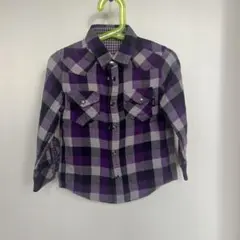 紫とグレーのチェック柄長袖シャツ　リバーシブル