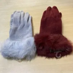【新品タグ付】アンゴラ混の天然素材の手袋　ラビットファー付き　レディース2個