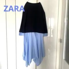 ZARA woman ワンピース　シャツワンピース　ネイビー　Ｓ〜M 水色