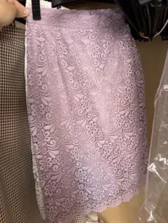 薄紫 花柄 レース タイトスカート