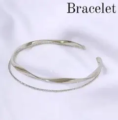 ブレスレット レディース 2連 シルバー スリム バングル