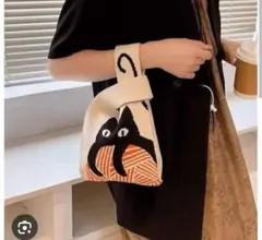 猫デザイン ニットミニトートバッグ