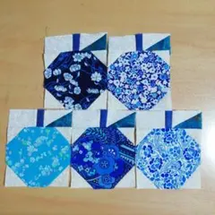 ハンドメイド キルトトップ 　青いりんご　リバティ　シーチング　 5枚セット