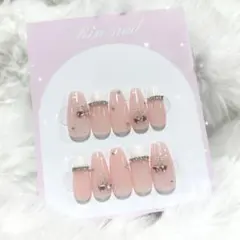 ネイルチップ さくらんぼ ワンホン 韓国 フレンチガーリー スナ系 リボン