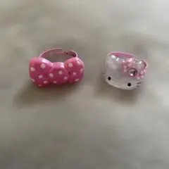 ハローキティ リボン　リングセット 指輪　平成レトロ