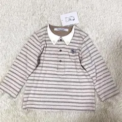 ファミリア　80cm 新品未使用品　長袖ボーダーポロシャツティーシャツナチュラル