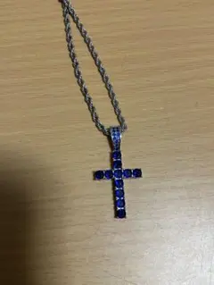 青色ストーン 十字架 ネックレス