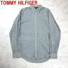A2815 トミーヒルフィガー 長袖シャツ ボタンダウン 綿 ストライプ 緑 S
