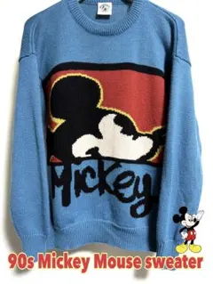 【90s】ミッキーマウス ヴィンテージ セーター ジャガード編み ターコイズ